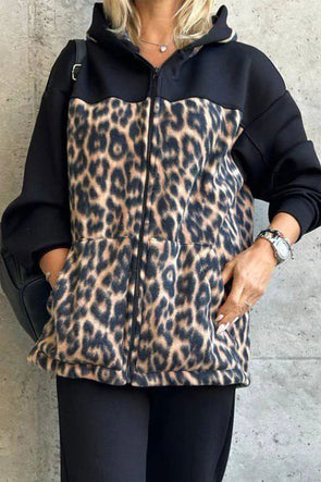 Leopard and Zebra Print Long-sleeve Zip Cardigan