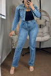 Women's Lapel Rhinestone Shiny Casual Denim Suit