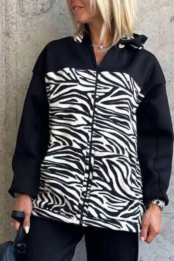 Leopard and Zebra Print Long-sleeve Zip Cardigan