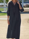 Women's Cotton Lapel Long Sleeve Long Shirt Dress