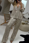 Women's Lapel Mid Sleeve Sequined Casual Suit