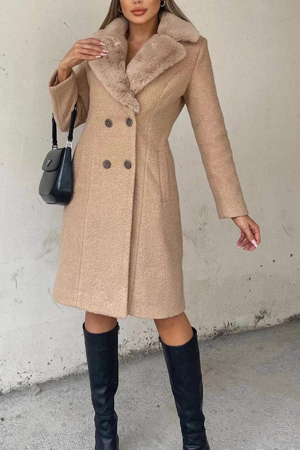 Women's Casual Warm Fur Collar Lapel Mid-length Coat