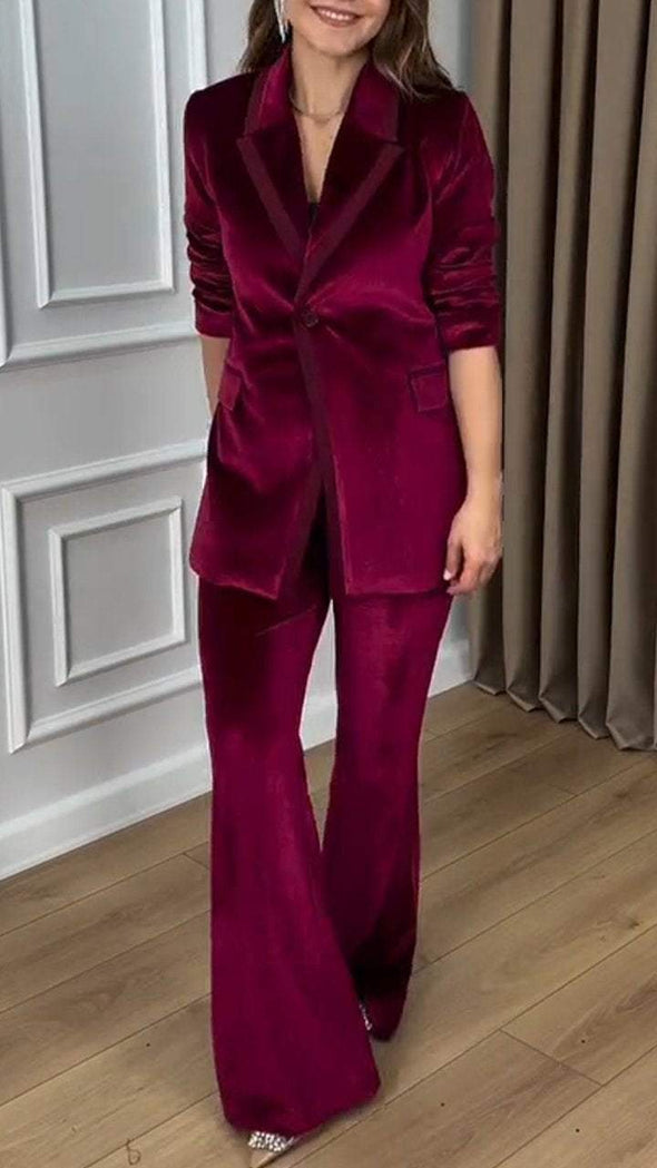 Women's Lapel Long-sleeved Suede Suit