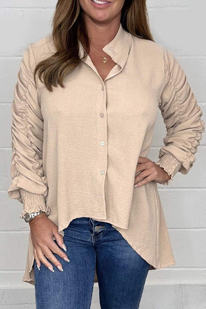 Ruched Sleeve High Low Shirt