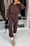 Women's Zip-up Lapel Hoodie Top and Pant Suit