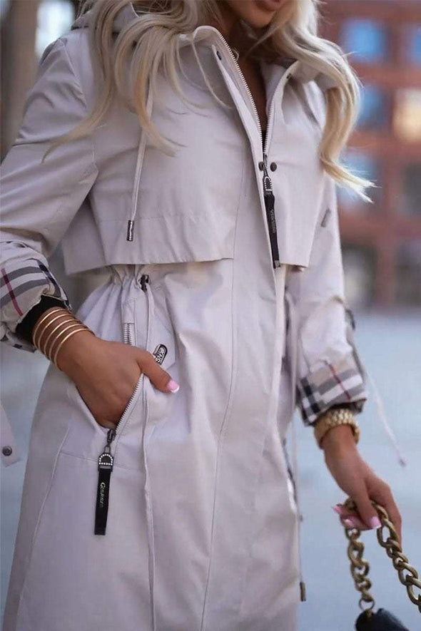 Women's Hooded Long-sleeved Patchwork Trench Coats