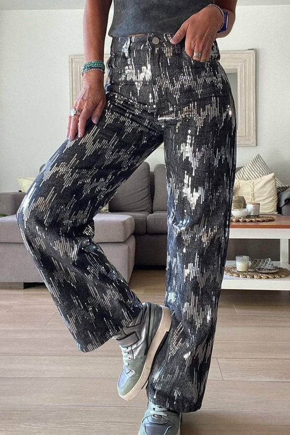 Women's Casual Fashion Irregular Sequin Wide-leg Pants