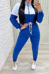 Women's Contrast Color Casual Drawstring Top and Pants Two-piece Set