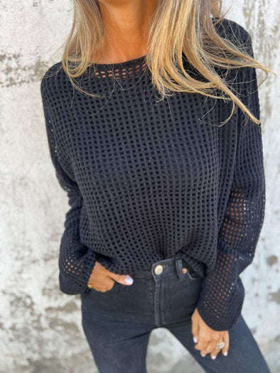 Casual Round Neck Hollow Blouse