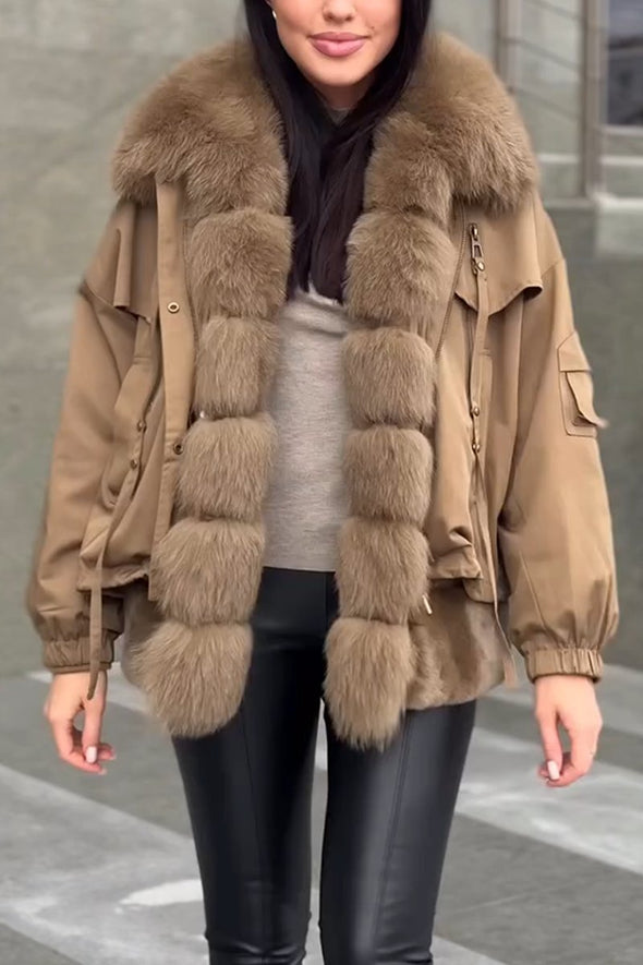 Woman Casual Imitation Mink Fur Patchwork Collar Warm Jacket