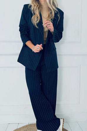 Women's Casual Lapel Striped Suit Two-piece Suit