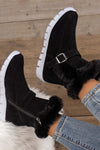 Women's round toe flat buckle side zipper thickened short boots