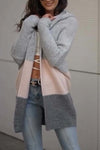 Women's Casual Contrast Color Hooded Sweater Cardigan