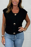 Women's Chunky Knit Big Gold Buttons Tank Top With Pockets