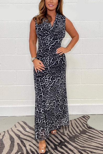 Leopard Printed Ruched Maxi Dress