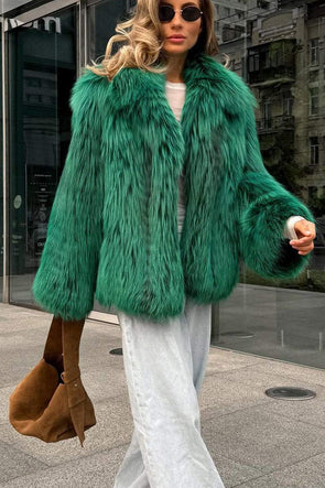 Women's Casual Lapel Solid Color Fur Coat