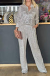 Women's Fashion Sequin Shirt Casual Wide Leg Pants Two-Piece Set