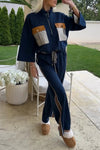 Women's Casual Contrast Color Pocket Pants Suit