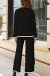 Women's Casual Long Sleeve Knit Top Wide Leg Pants Two-Piece Outfit