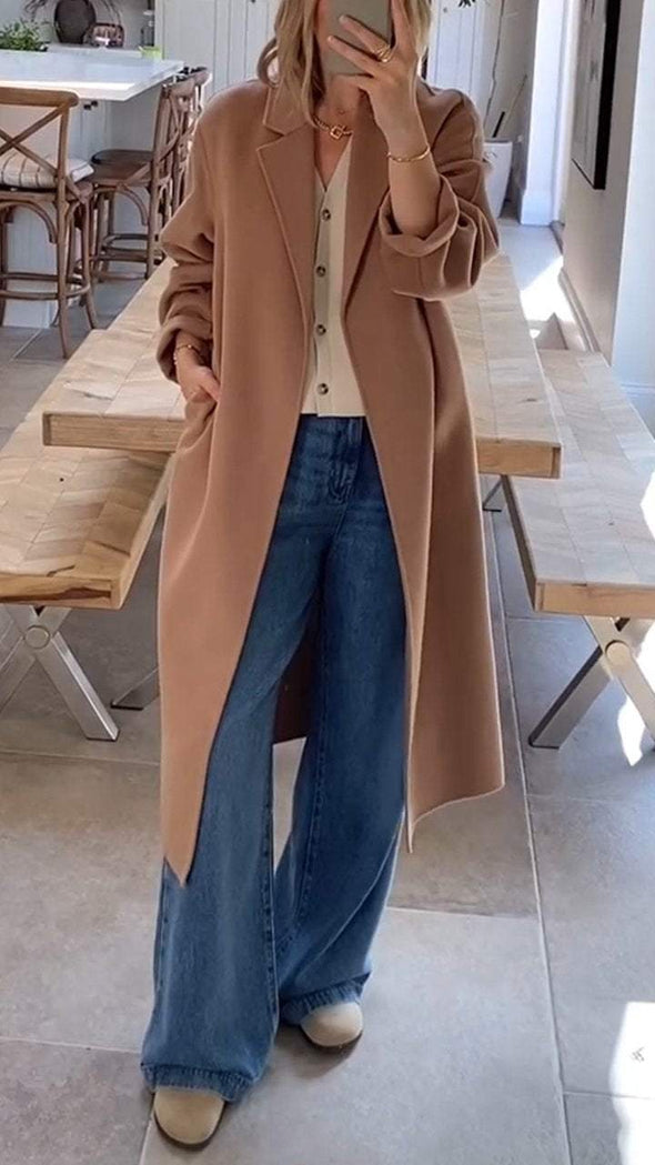 Women's Lapel Woolen Casual Long Coat