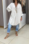 Women's Casual Solid Color V-neck Irregular Hem Long Shirt