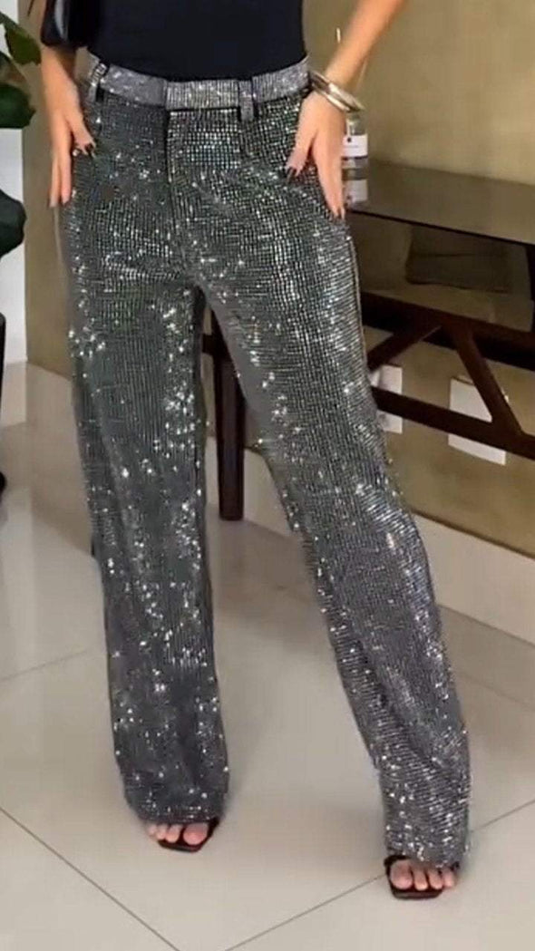 Women's Rhinestone Casual Straight Pants