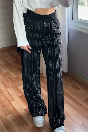 Women's Fashion Casual Solid Color Striped Hot Diamond Wide Leg Pants