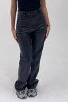 Women's Fashion Solid Color Leather Hot Diamond Straight Pants