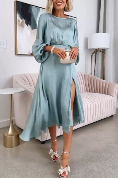 Women's solid color satin slit dress