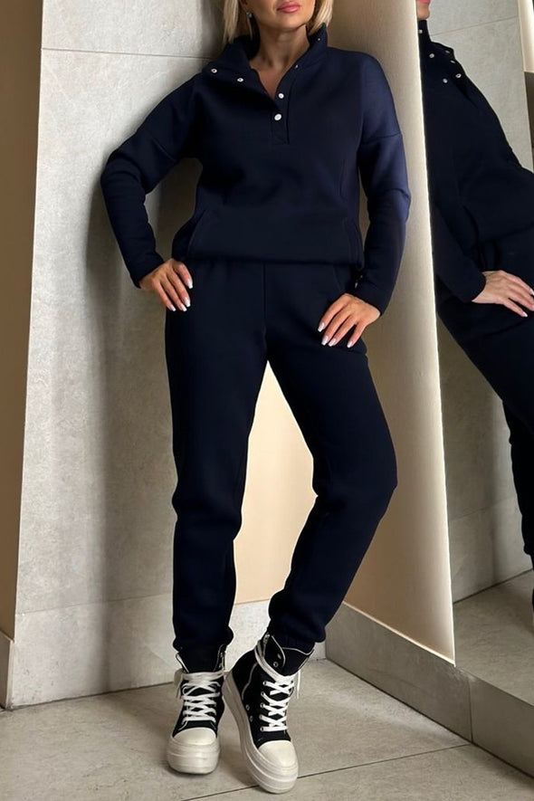 Women's casual half-button sports sweatshirt suit