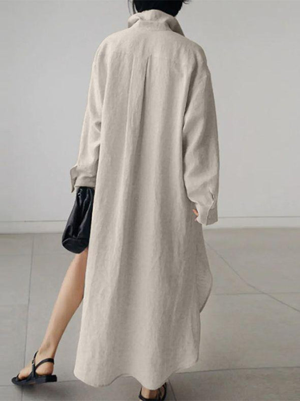 Women's Solid Color Long Sleeve Cardigan Irregular Split Dress