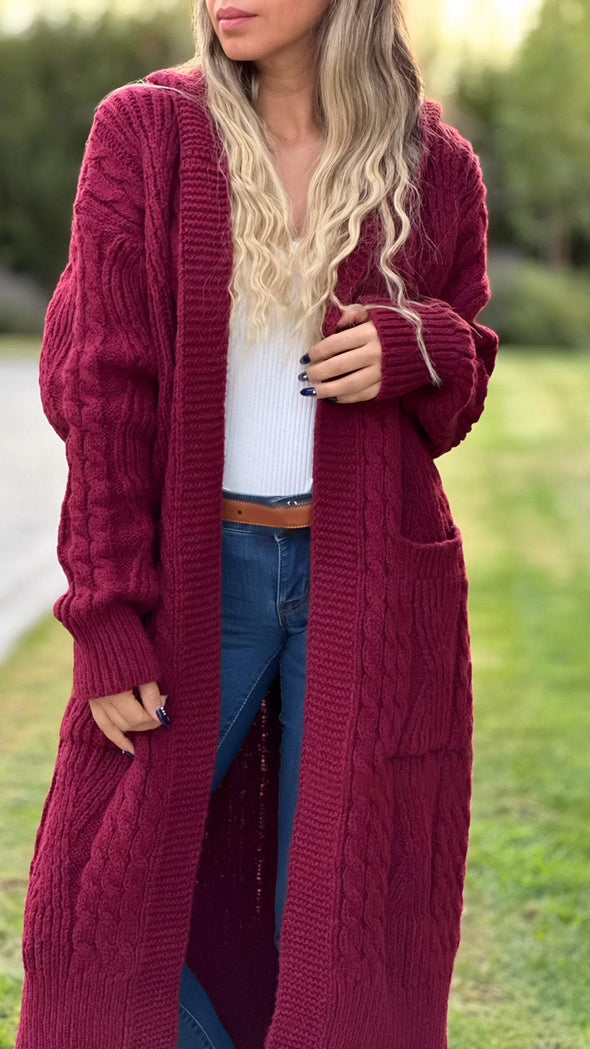 Women's Hooded Long Sleeve Casual Knitted Long Cardigan Sweater