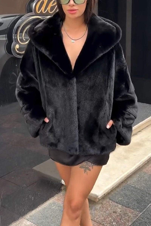 Women's Casual Hooded Loose Fur Coat