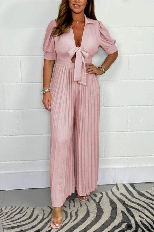 Pleated pure color jumpsuit