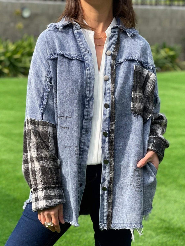 Women's Casual Plaid Patchwork Denim Jacket