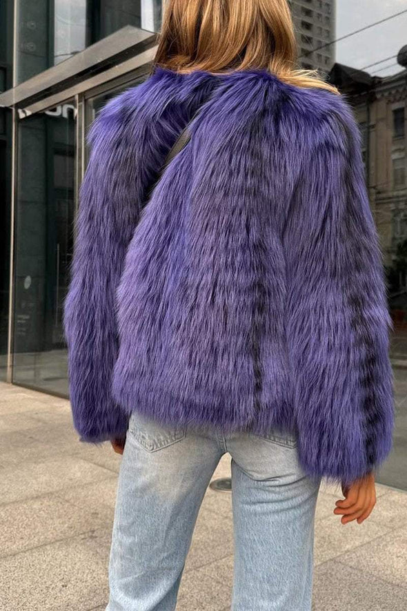 Women's Casual Lapel Solid Color Fur Coat