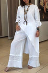 Women's Round Neck Cotton and Linen Irregular Design Casual Suit