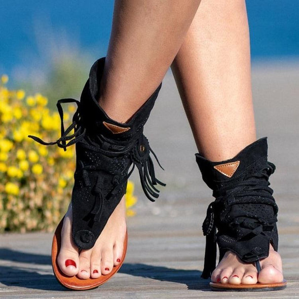 Flat Fringed Cutout Thong Sandals