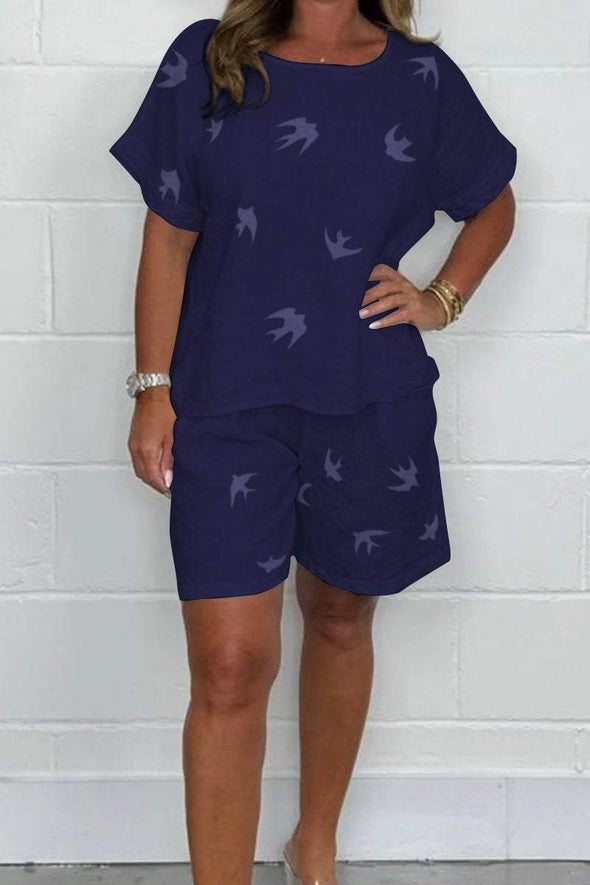 Women's Linen Print Bird Top & Shorts Co-Ord Fashion Trends