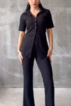 Women's casual lapel pit button shirt top & casual slim trousers