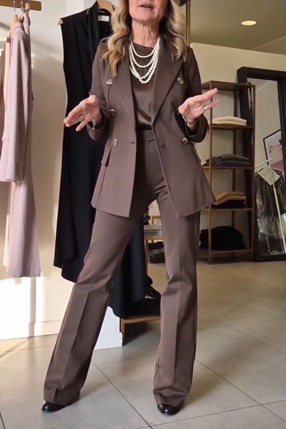 Women's Elegant Lapel Blazer Trousers Commuting Suit