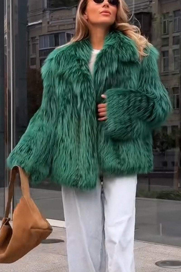 Women's Casual Lapel Solid Color Fur Coat