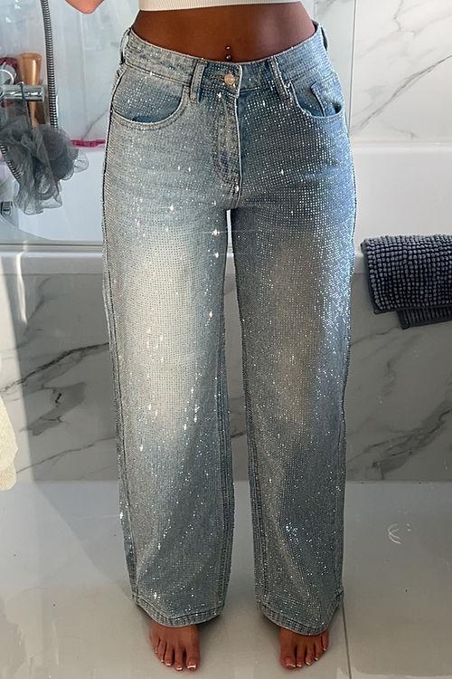 Women's Rhinestone Casual Denim Trousers