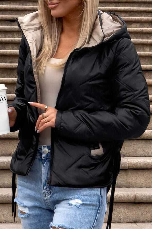 Women's Casual Solid Color Hooded Zipper Jacket