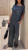 Satin Crew Neck Short-sleeved Comfortable Two-piece Suit