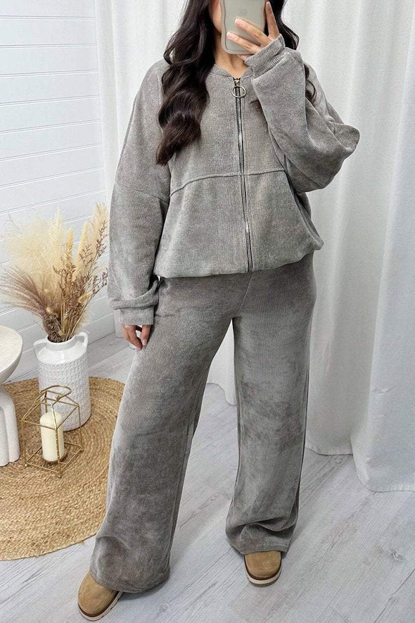 Women's Round Neck Zipper Long Sleeve Two-piece Suit