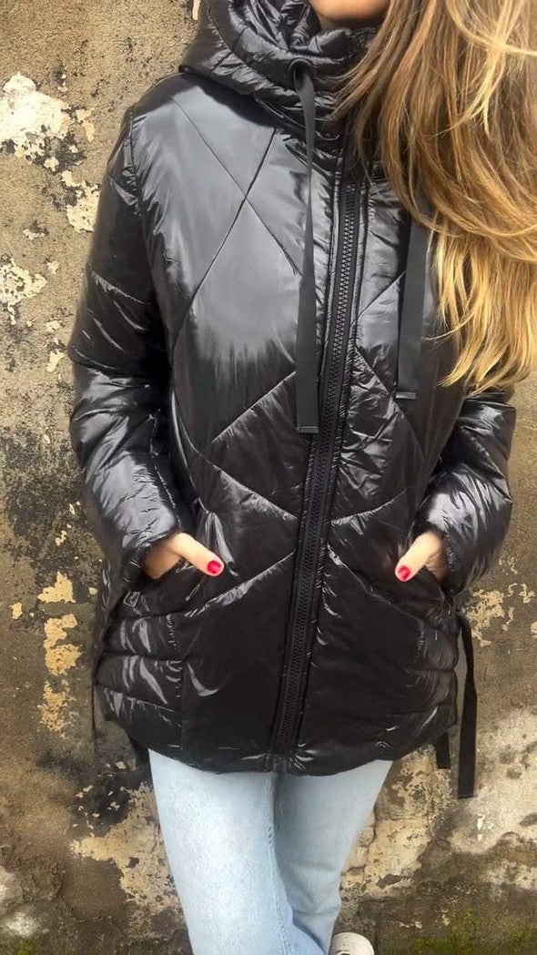 Women's Winter Solid Color Zip-up Hooded Coat