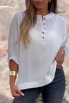 Women's Cotton and Linen V-neck Buttoned Tops