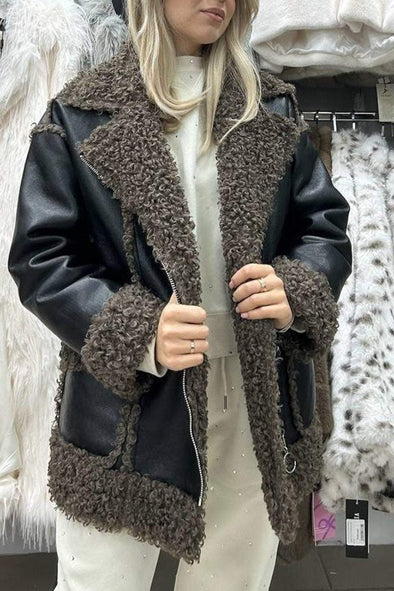 Women's Leather Patchwork Fur Jacket Top