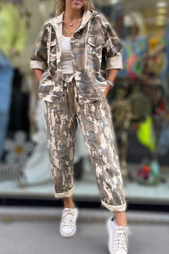 Women's Hooded Long-sleeved Camouflage Casual Suit